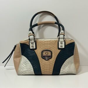 Guess Tan, Black, and Cream Satchel